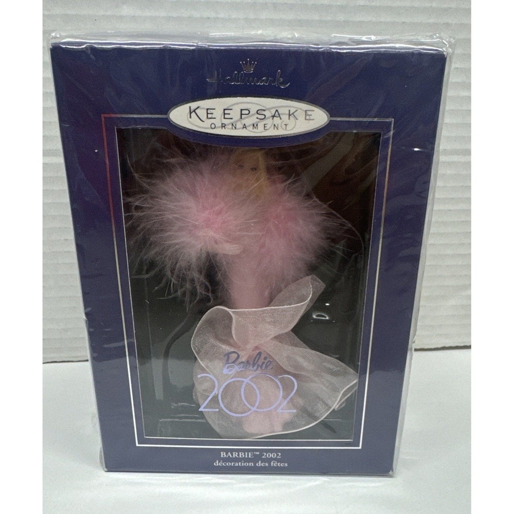 Barbie 2002 Hallmark Keepsake Club Ornament Porcelain Pink gown Feather Boa New